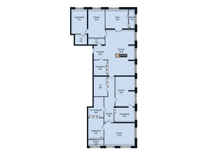Планировка 4-комнатной квартиры площадью 269.53 м²