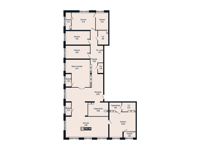 Планировка 5-комнатной квартиры площадью 293.98 м²